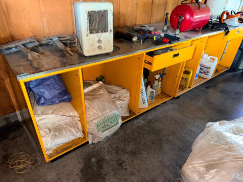 (2) 8' STAINLESS TOP WORKSHOP TABLES W/ LOWER STORAGE.