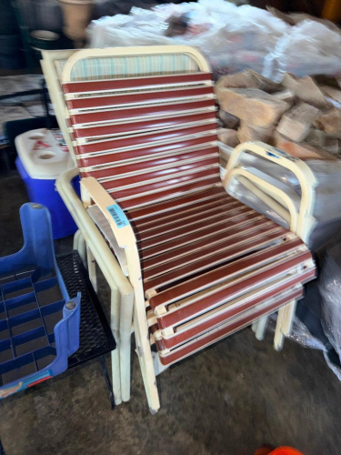 (2) PATIO CHAIRS AND (2) ORANGE PLASTIC CONES