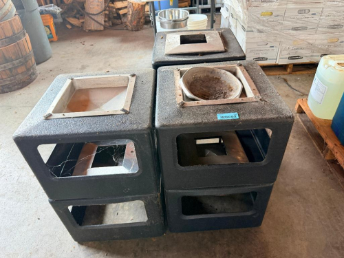 (3) OUT BLACK PLASTIC TRASH CANS.