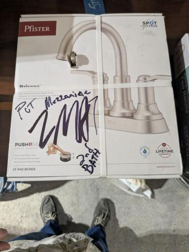 PFISTER BRISCOE 4" CENTERSET 2-HANDLE BATHROOM FAUCET, SPOT DEFENSE BRUSHED NICKEL (LF-048-BCOGS) - NEW, STRAPPED