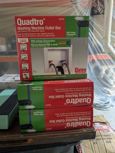 OATEY QUADTRO WASHING MACHINE OUTLET BOX W/ 1/4-TURN BRASS BALL VALVES, 1/2" PEX CRIMP (38528) (3 OF 3)