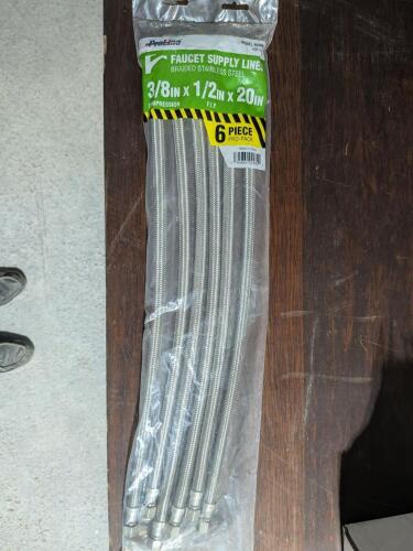 PROLINE 6-PC PRO-PACK BRAIDED STAINLESS FAUCET SUPPLY LINES, 3/8" COMP X 1/2" FIP X 20" (496-003P6) (1 OF 5)