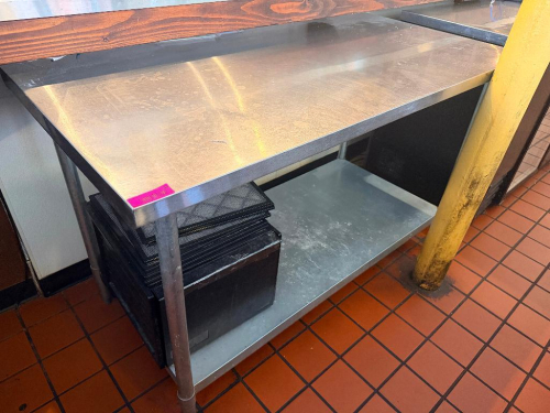 60" X 30" STAINLESS STEEL COMMERCIAL WORK TABLE WITH FLAT TOP, REAR BACKSPLASH, GALVANIZED LOWER UNDERSHELF