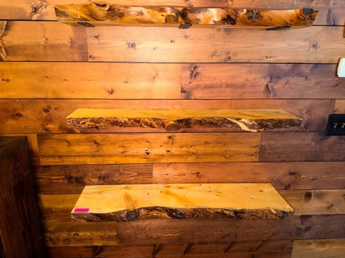 (3) 36" X 6" PINE WALL SHELVES.