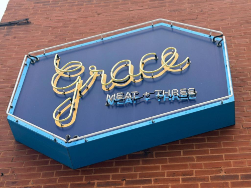 GRACE MEAT + 3 NEON SIGN W/ METAL HOUSING.