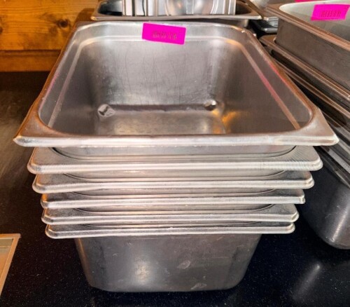 (6) HALF SIZE STAINLESS INSERTS.