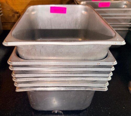 (6) HALF SIZE STAINLESS INSERTS.