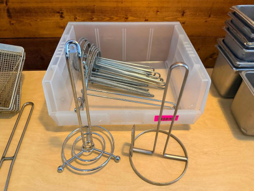 (10) CHROME / STAINLESS WIRE TICKET TABLE STANDS.