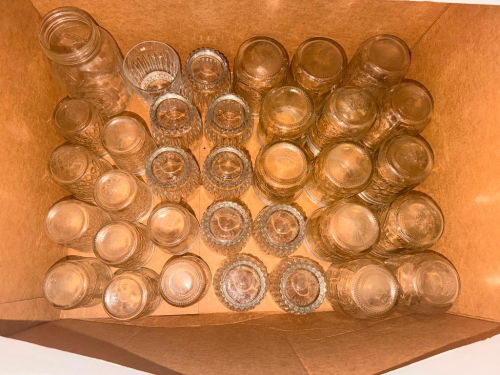 (35) ASSORTED MASON JARS AND BAR GLASSES.