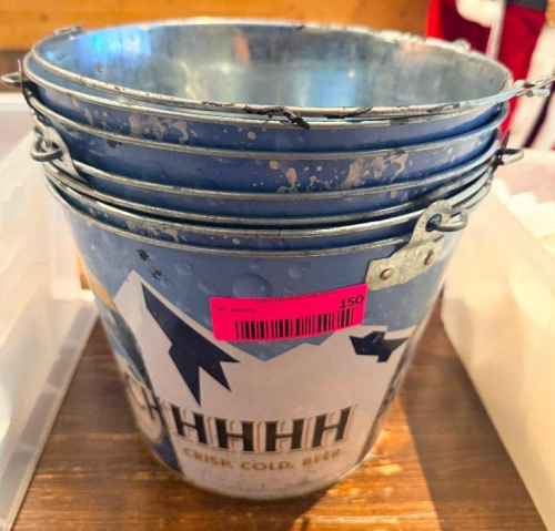 (4) ASSORTED METAL BEER BUCKETS.,