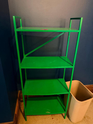 24" X 14" FOUR TIER GREEN METAL SHELF.