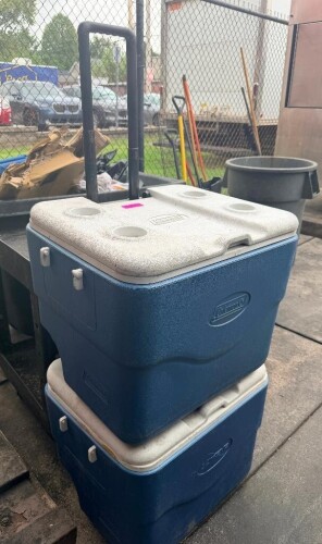 (3) COLEMAN ROLL ABOUT PLASTIC COOLERS