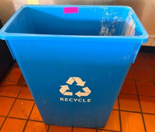 (2) 20 GALLON PLASTIC BLUE BAR SIDE TRASH CANS.