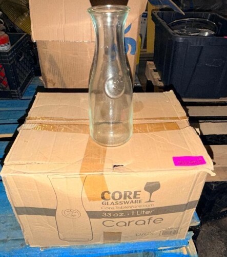 (12) 1 LITER GLASS CARAFES.