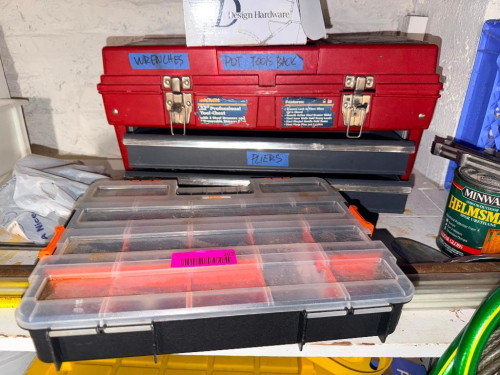 (1) LOT OF ASSORTED TOOL BOX ORGANIZERS, HARDWARE BINS.