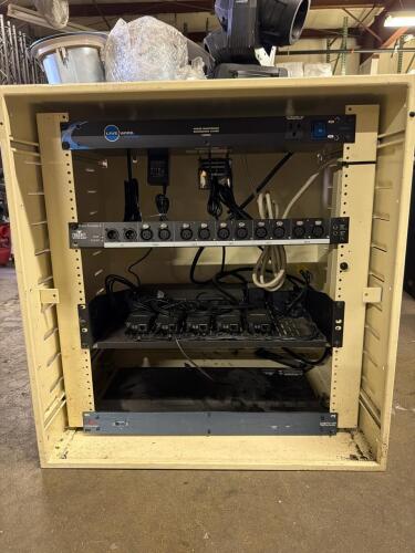 (1) AUDIO EQUIPMENT RACK WITH PROCESSING EQUIPMENT