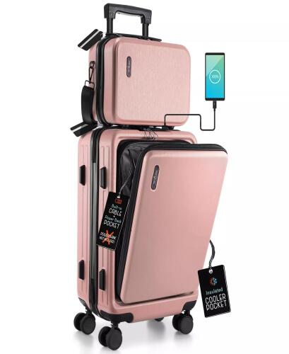 (1) NEW PINK TRAVEL ARIM CARRY ON SUITCASE, WITH ADDTIONAL SMALL HARD SHELL INSIDE
