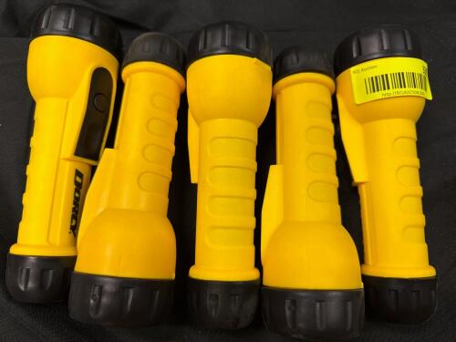 (5) YELLOW AND BLACK DURACELL HANDHELD FLASHLIGHTS