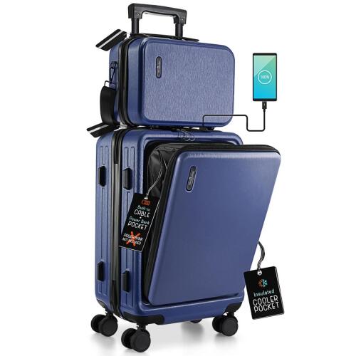 (1) NEW BLUE TRAVEL ARIM CARRY ON SUITCASE, WITH ADDTIONAL SMALL HARD SHELL INSIDE