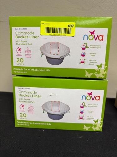 (2) COMMODE BUCKET LINER 20-PACKS WITH SUPER ABSORBENT PADS