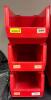 (3) RED PLASTIC STACKABLE STORAGE BINS