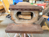 INDUSTRIAL PEDESTAL-MOUNTED ELECTRIC FORGE / HEAT TREATING FURNACE WITH INSULATED HEATING CHAMBER, FRONT WORK SHELF, METAL ENCLOSURE, AND FABRICATED STEEL STAND WITH CASTERS. - 3