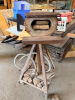 INDUSTRIAL PEDESTAL-MOUNTED ELECTRIC FORGE / HEAT TREATING FURNACE WITH INSULATED HEATING CHAMBER, FRONT WORK SHELF, METAL ENCLOSURE, AND FABRICATED STEEL STAND WITH CASTERS. - 4