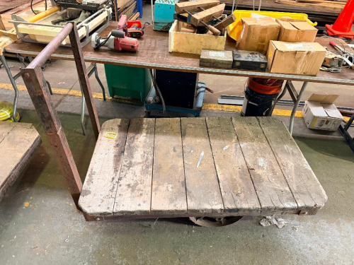 30" HEAVY DUTY VINTAGE WAREHOUSE CART W/ WOODEN PLATFORM TOP.