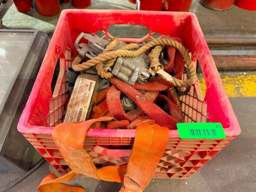 MILK CRATE AND CONTENTS - FALL PROTECTION HARNESS AND SPIDER LINE