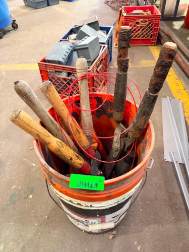5 GALLON BUCKET AND CONTENTS - ASSORTED LOPPERS AND SHEARS.