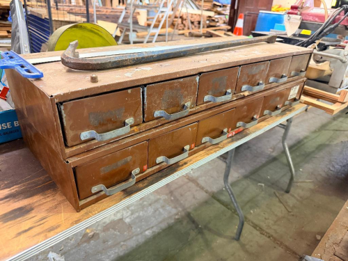 (2) SIX DRAWER METAL ORGANIZER DRAWERS.