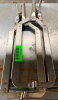 (2) LONG-REACH LOCKING CLAMPS WITH METAL FRAMES, ADJUSTABLE SPINDLES, SWIVEL PADS, AND TOGGLE-STYLE LOCKING HANDLES.