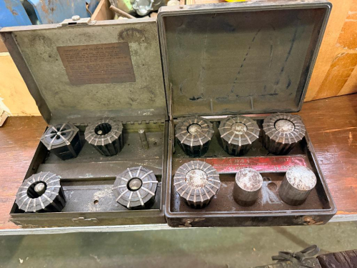 (2) SETS OF JACOBS RUBBER-FLEX LATHE COLLETS WITH ASSORTED COLLET SIZES AND METAL STORAGE CASES.