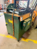 INDUSTRIAL PNEUMATIC FRAME ASSEMBLY / CLAMPING MACHINE WITH DUAL HORIZONTAL PRESSURE ROLLERS, ADJUSTABLE UPPER CLAMPING FRAME, PNEUMATIC COMPONENTS, HEAVY STEEL CABINET BASE, AND START/STOP CONTROLS.