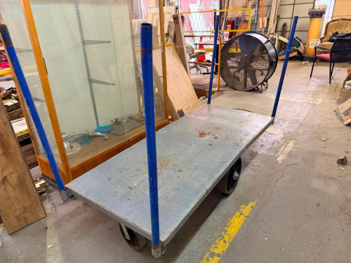 60" HEAVY DUTY METAL WAREHOUSE PLATFORM CART W/ (4) POST HANDLES.