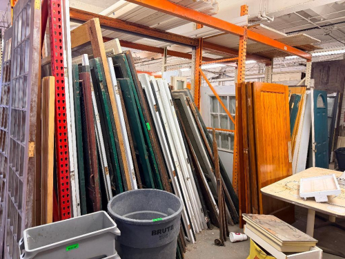 (1) LOT OF ASSORTED RECLAIMED VINTAGE DOORS. PALLET RACKING IS NOT INCLUDED.