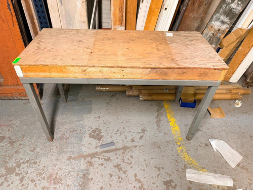 60" X 24" WOOD TOP FABRICATION TABLE W/ METAL BASE.