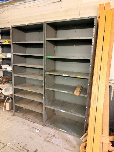 (4) ASSORTED METAL PART SHELVING UNITS.