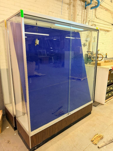 (2) 60" TALL GLASS DISPLAY / SHOW CASES.