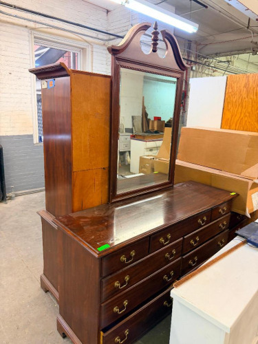 (2) PIECE DARK WOOD BEDROOM DRESSER SET.