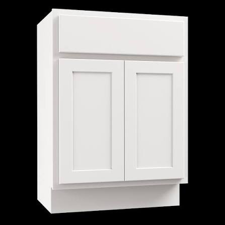 36" KOUNTRY WOOD GEORGETOWN VANITY SINK BASE CABINET WITH WHITE FINISH, FULL-WIDTH FALSE DRAWER FRONT, AND DOUBLE BUTT DOORS.