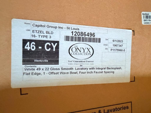 (2) ONYX COLLECTION 49" X 22" VANITY SINK AND COUNTER