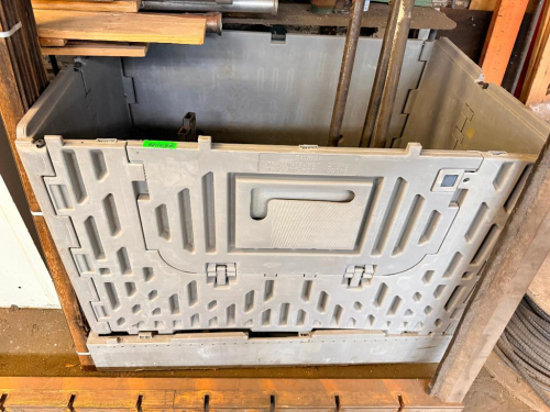 HALF SIZE GREY PLASTIC GAYLORD HOPPER.