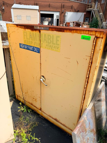 48" TWO DOOR YELLOW METAL FLAMMABLE STORAGE CABINET.