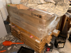 PALLET OF WOLF VANITY TOPS COTTON WHITE CULTURED MARBLE VANITY TOP COMPONENTS, PALLETIZED IN ORIGINAL CARTONS. LABEL IDENTIFIES ES22R, COTTON WHITE, CM END SPL RH. - 2