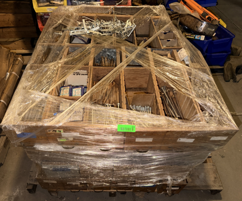 (1) PALLET OF ASSORTED HARDWARE AND FASTENERS .