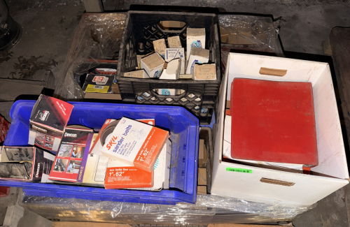 (1) PALLET OF ASSORTED HARDWARE AND FASTENERS .