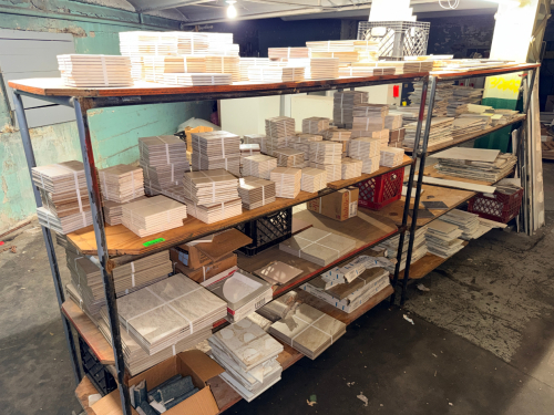 CONTENTS OF (2) RACKS - ASSORTED TILE. ASSORTED SIZE, COLOR, TYPE.