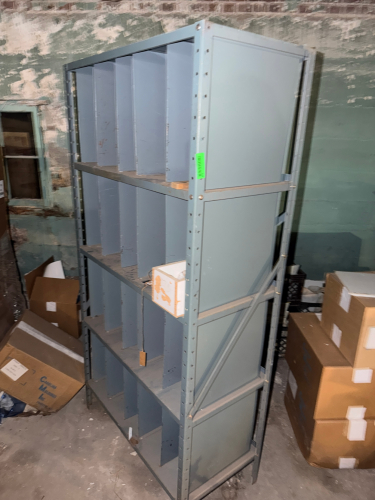48" METAL CUBBY SHELVING UNIT.
