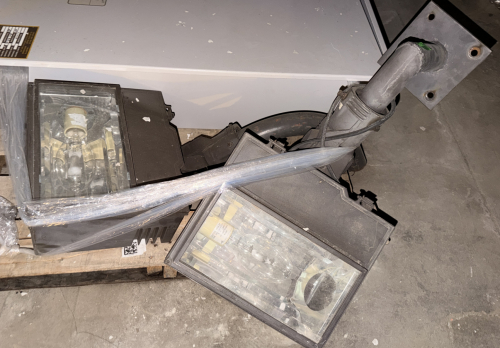 (2) OUTDOOR METAL HALIDE DOWN SPOT LIGHTS.